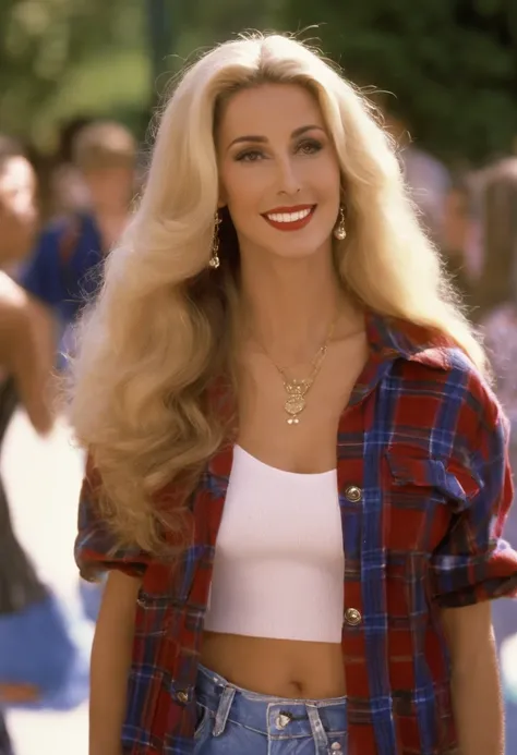 A photo of Cher leading a self-care and mindfulness workshop for high school students in the school courtyard,Clueless,Cher Horowitz, the protagonist of the film “Clueless,” is a quintessential 1990s fashion icon, played by Alicia Silverstone. She is often...