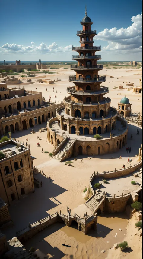 (samarra), air elemental, sand, dust, ancient city, war, very detailed ultra realistic middle age city, huge samarra tower, old ...