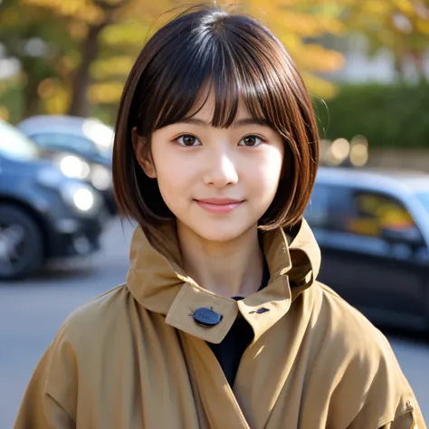 Best-quality, Masterpiece, Ultra-High-Resolution, (Photorealistic:1.4), Raw-Photo, Extremely-Details, Perfect-Anatomy, 

at noon, on Japanese autumn street, 

1girl, 12-years-old, the most famous Japanese idol, face focus, close-up, innocent smile, 

(extr...