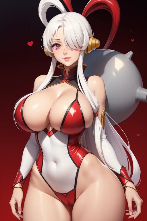 Naked Code Geass, Kallen Stadfeldt 1girl) white  hair, puffy lips, painted lips, thick lips, wide hips, thick thighs, breast, huge ass,  cleavage, smile face, bubble butt, camel toe, Breasts, naked , pussy , red eye, perfect body