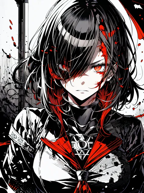 v5lcn style,ink art,(best quality,masutepiece:1.2),(black and white comic core:1.1),(linear art_anime),(extreme high contrast),d...