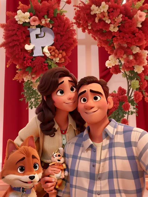 un hombre, one children, una mujer y un perro al estilo pixar de Disney, Alta calidad, mejor calidad