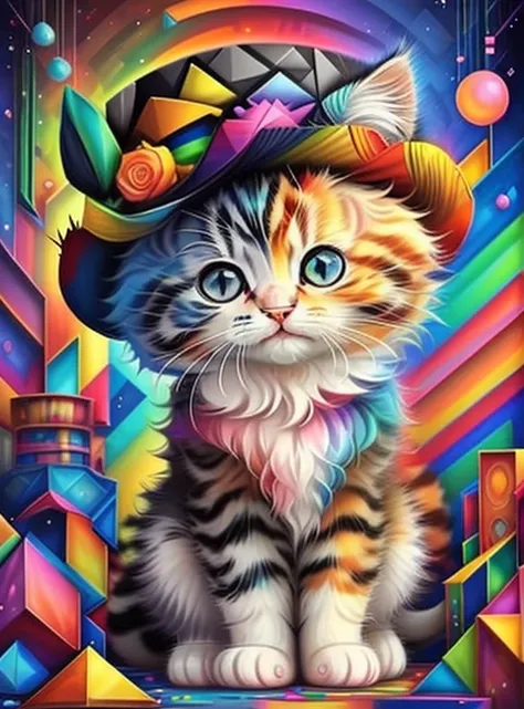 (cute kitten with a hat),(melhor pose),(best angle), (better expression), Eduardo Kobra acolchoamento ,multidimensional geometric wall PORTRAIT, arte, Chibi,
Yang08k, lindo, Colouring,
Primary works, qualidade superior, melhor qualidade, Arte Oficial, Beau...