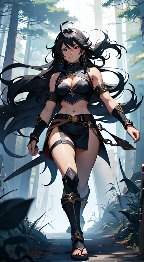 woman with black and white wavy-hair, and barbarian outfit cloth, long hair, fantasy, anime art, , anime style 4k, detailed digital anime art- anime art, aesthetic, anime style 4k, best anime 4k konachan wallpaper, badass anime 8k, anime wallaper, 4k anime...