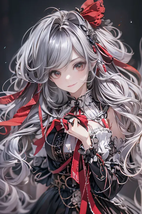 parfect anatomy、top-quality、masuter piece、ultra-detailliert、8ｋ、Correct depiction of the human body、Full Body Angle、Delicately drawn face、Woman with a pretty face、Gothic Lolita Fashion、Black Gothic Lolita Fashion、Black and white costume、Beautiful silky silv...