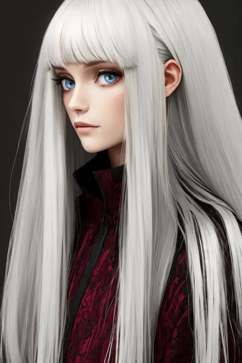 White female with long white hair and ruby eyes