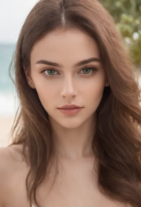 Chica sexy con ojos verdes, Retrato Sophie Mudd, brown hair and large eyes, selfie de una mujer joven, Ojos del dormitorio, Violeta Myers, sin maquillaje, Maquillaje natural, staring directly into camera, cara con artgram, maquillaje sutil, Impresionante f...