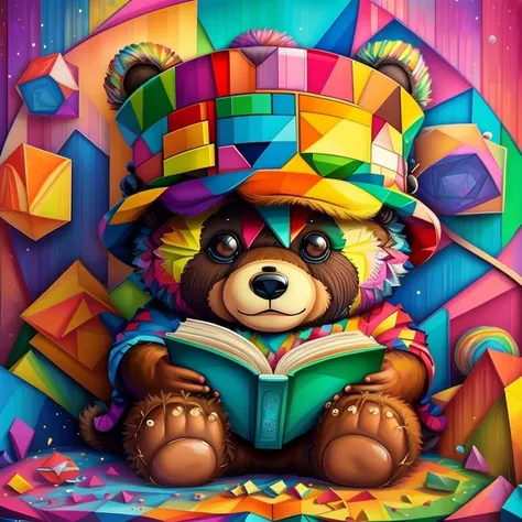 (cute bear reading a book with a hat),(melhor pose),(best angle), (better expression), Eduardo Kobra acolchoamento ,multidimensional geometric wall PORTRAIT, arte, Chibi,
Yang08k, lindo, Colouring,
Primary works, qualidade superior, melhor qualidade, Arte ...