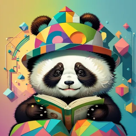 (cute baby panda reading a book with a hat),(melhor pose),(best angle), (better expression), Eduardo Kobra acolchoamento ,multidimensional geometric wall PORTRAIT, arte, Chibi,
Yang08k, lindo, Colouring,
Primary works, qualidade superior, melhor qualidade,...