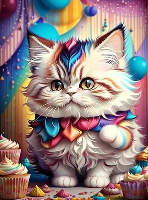 (cute baby persian cat with a cupcake),(melhor pose),(best angle), (better expression), Eduardo Kobra acolchoamento ,multidimensional geometric wall PORTRAIT, arte, Chibi,
Yang08k, lindo, Colouring,
Primary works, qualidade superior, melhor qualidade, Arte...