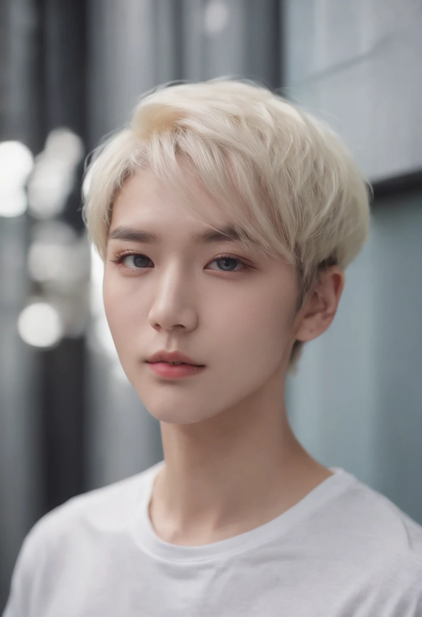 Hwang Hyun Jin 21 year old front portrait photo, .raw, beautiful man, Semi-open strawberry lip, dimples, Melancholy gaze, blue eyes, Big pupils, big eyelashes, (extra short blonde hair), ((详细的脸)), ((detailed facial features)), (finely detailed skin), pale ...