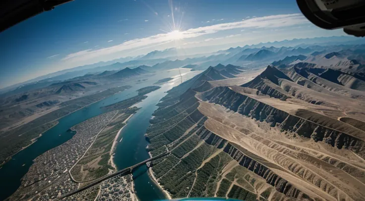 View of the Earth from the moon&#39;s perspective，Mountains, rivers and land are vaguely visible。Sunny。High- sharpness。