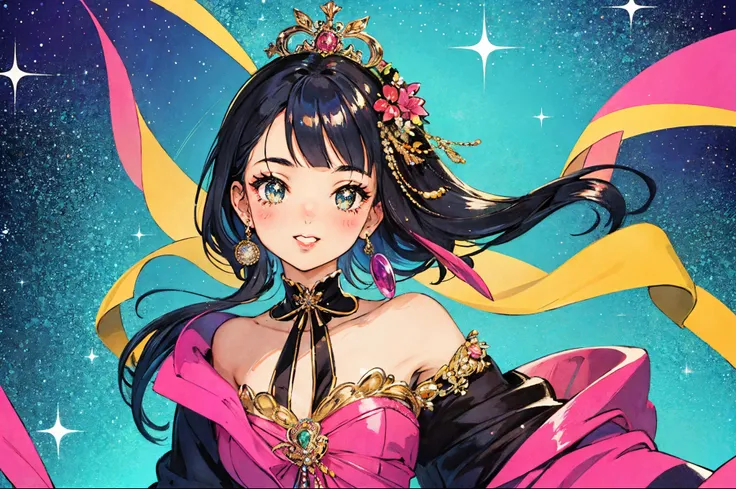 Idols of the Showa era,retro,girl with,dazzling,Glitter background