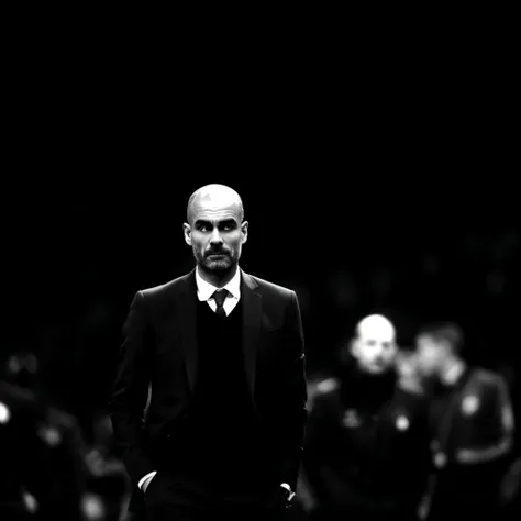 pep guardiola in a suit and tie standing in front of a crowd, the best ever, looking threatening, phone wallpaper, posed, handsome man, looking serious, wallpaper mobile, menacing!!!, candid!! dark background, phone background, dark bacgkground, hes very m...