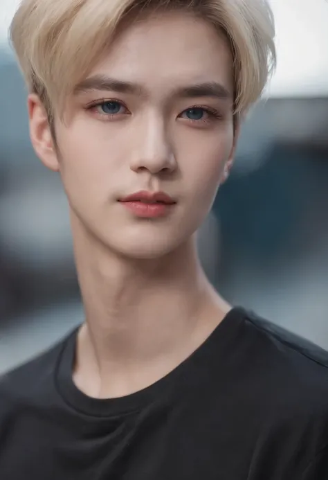 Hwang Hyun Jin 21 year old front portrait photo, .raw, beautiful man, Semi-open strawberry lip, dimples, Melancholy gaze, blue eyes, Big pupils, big eyelashes, (extra short blonde hair), ((详细的脸)), ((detailed facial features)), (finely detailed skin), pale ...