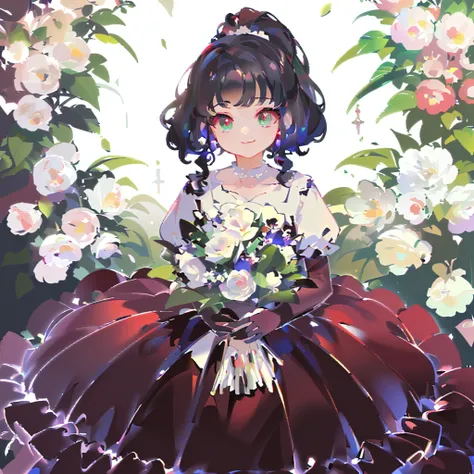 Anime girl in white dress holding a bouquet of white flowers, guweiz, guweiz on pixiv artstation, loli in dress, A masterpiece by Guwiz, guweiz on artstation pixiv, offcial art, There are flowers, Guweiz style artwork, Anime visuals of a cute girl, Officia...