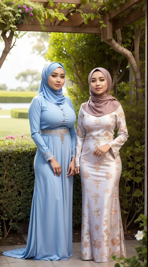 RAW, Best quality, high resolution, masterpiece: 1.3),2 beautiful Malay women in hijab (iu:0.8), perfect nose, perfect lips, perfect eyes, detail :1.2),((big breasts)),2 Malay girls, detail , watery eyes, RAW, Best quality, high resolution, work: 1.3),big ...