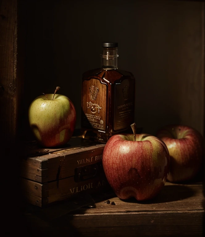 Apple and its friends，expensive whiskey，A wooden box that smells like apples