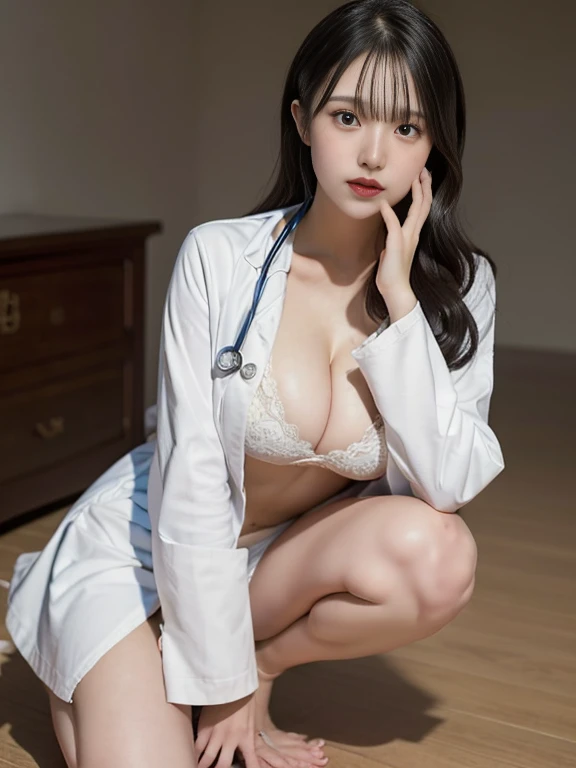 Photorealistic beautiful doctor、stunningly beautiful、doctors white coat, Doctor Fashion、(top-quality、8K、32K、​masterpiece、nffsw:1.3)、超A high resolution,(Photorealsitic:1.4),Raw photography, Detailed face,,Beautiful long hair, ((Doctor Style)), , tight skirt...