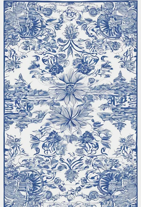 Blue and white porcelain traditional pattern，Line splicing composition