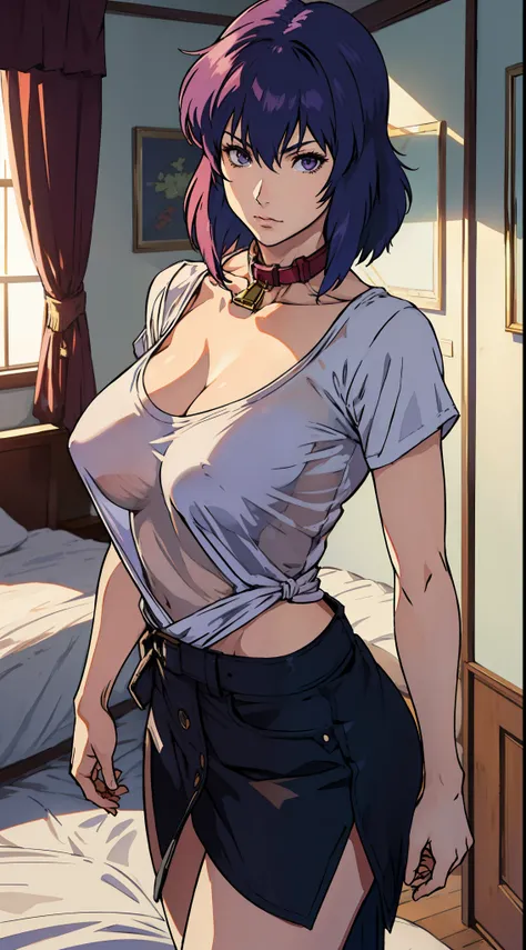 kusanagi motoko, anime style beautiful woman, Elongated, Skinny, mediuml breasts, a slender waist, (tmasterpiece, Best quality at best:1.2), cow boy shot, Alone, 1个Giant Breast Girl, Highest high resolution，distinct_image）Best quality at best， woman， tmast...