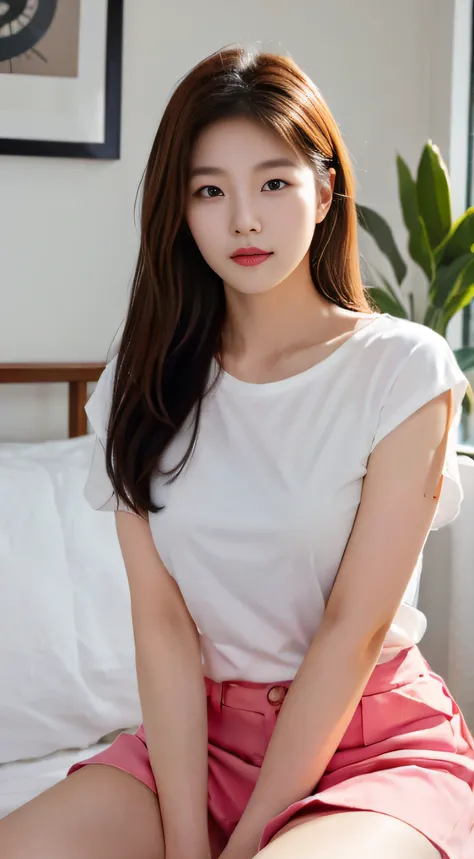 On the bed sat a woman in a white shirt, gorgeous young korean woman, beautiful Korean women, beautiful young korean woman, Korean girls, korean woman, Dressed in white, in a white shirt, in a white shirt, Beautiful Asian Girls, Young and cute Korean face,...