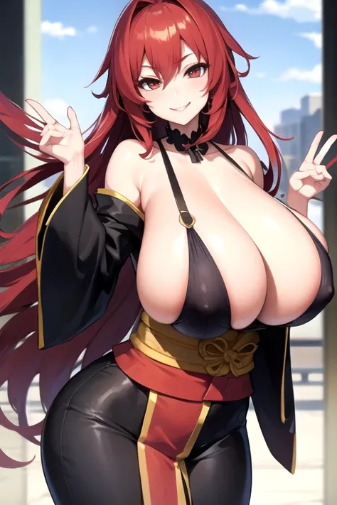 Kimono, no bra milf, rias gremory, huge breasts, elegant pose, voluptuous, curvy, seductive smile, mature