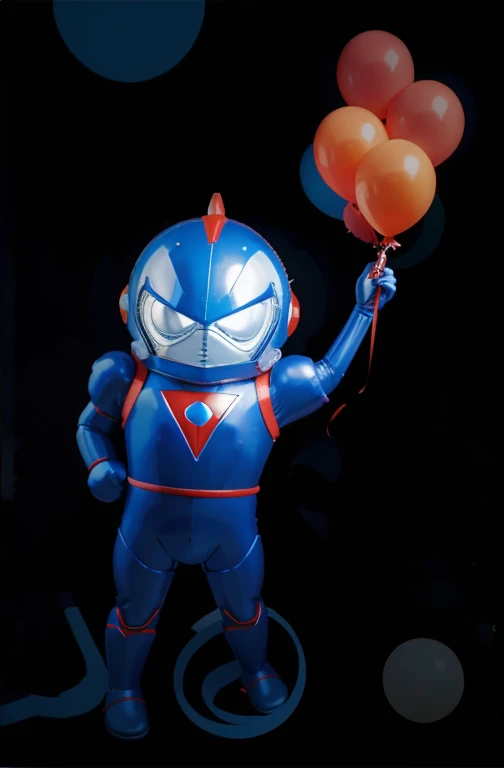 Ultraman on the planet，hand holding balloon