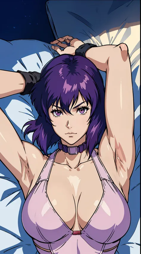 kusanagi motoko, anime style beautiful woman, Lie down in bed， (tmasterpiece, Best quality at best:1.2), cow boy shot, Alone, 1个Giant Breast Girl, Highest high resolution，distinct_image）Best quality at best， woman， tmasterpiece， highly  detailed， Half real...