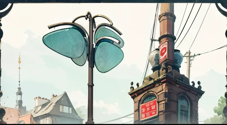 ghibli art style, iron street sign,