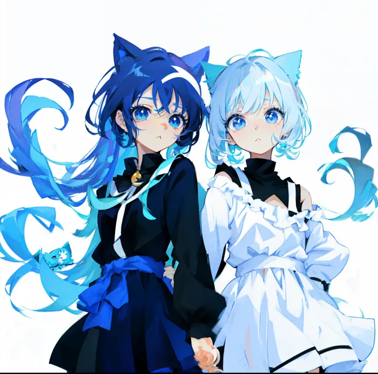 anime girl with blue hair and black dress with cat ears, anime girl with cat ears, cute anime catgirl, anime catgirl, anime moe ...