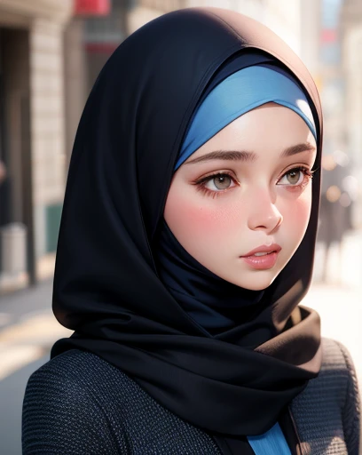 Realistic, 1girl, hijabi girl, sophisticated feminine modest fashion, long sleeves, parted lips, blush, Muslimah, hijab, real, portrait, flowers, small breasts,