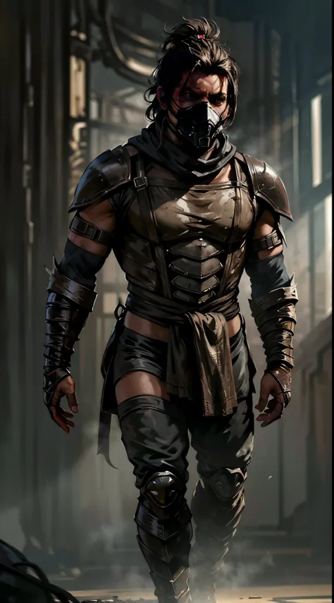 ((bradley cooper)) as kabal from mortal kombat, solo, short ponytail, (face covered by a respirator:1.2), wears a wasteland outf...