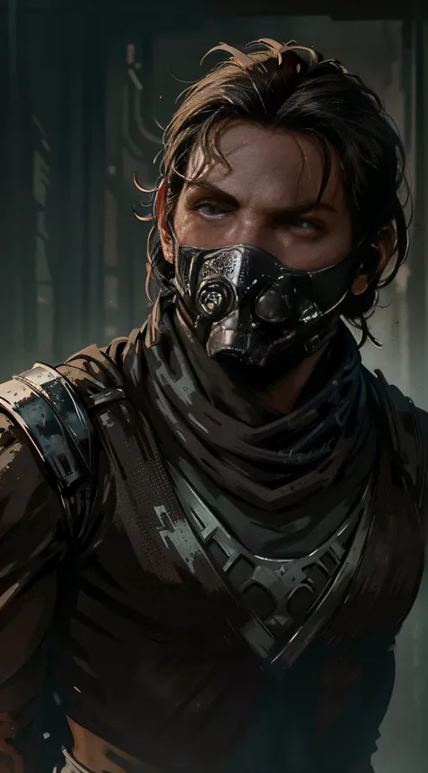 ((bradley cooper)) as kabal from mortal kombat, solo, short ponytail, (face covered by a respirator:1.2), wears a wasteland outf...