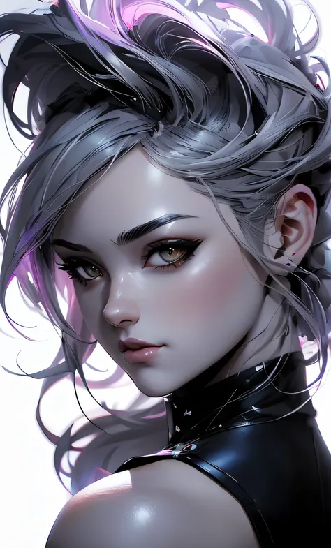 anime girl with gray hair and black leather top, Rossdraw portrait, rossdraws 1. 0, artgerm portrait, rossdraws digital painting, rossdraws 2. 0, ArtGerm. high detailing, ross tran 8 k, stunning digital illustration, ig model | ArtGerm, wlop | ArtGerm, Ver...