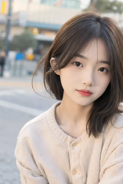 incredibly absurd, beautiful and cute 20-year-old Korean girl with a photorealistic face, showcasing top-quality craftsmanship. Her slender frame is adorned with short, messy hair. The artwork is high-resolution, allowing for ultra-detailed features to be ...