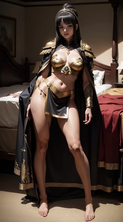 full body, barefoot, standing on bed, masterpiece, best quality, ultra-detailed, absurdres, warhummer 40000, adepta sororitas, girl, 1 person, beautiful face, a beautiful face, the perfect face, sister battle, warrior sororitas