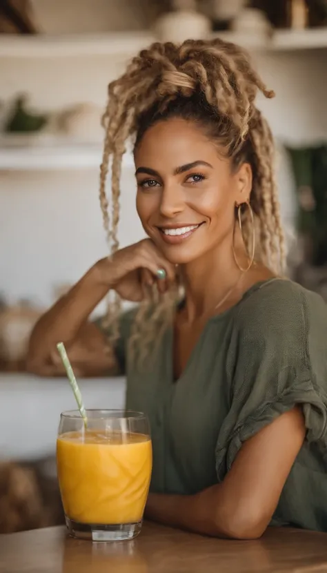 arafed woman with soft wavy boho dreadlocks with blonde highlight, photo of a beautiful woman, she has  light caramel skin with yellow undertones, gorgeous woman, mixed-race woman,  gorgeous beautiful woman, mixed race woman, with textured hair and skin, t...