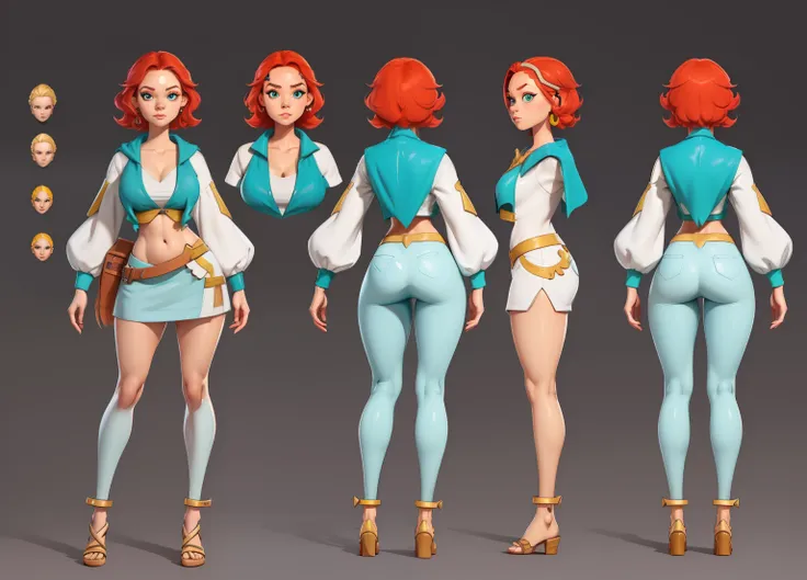 female character design, detailed full body concept art, detailed character art, complete character design, character model shee...