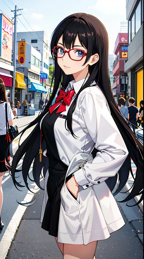 Anime girl with dark hair and glasses posing for a photo, anime moe art style, Smooth Anime CG Art, Seductive Anime Girl, realistic anime art style, Portrait Anime Girl, Detailed Digital Anime Art, digital anime art!!, realistic young anime girl, digital a...