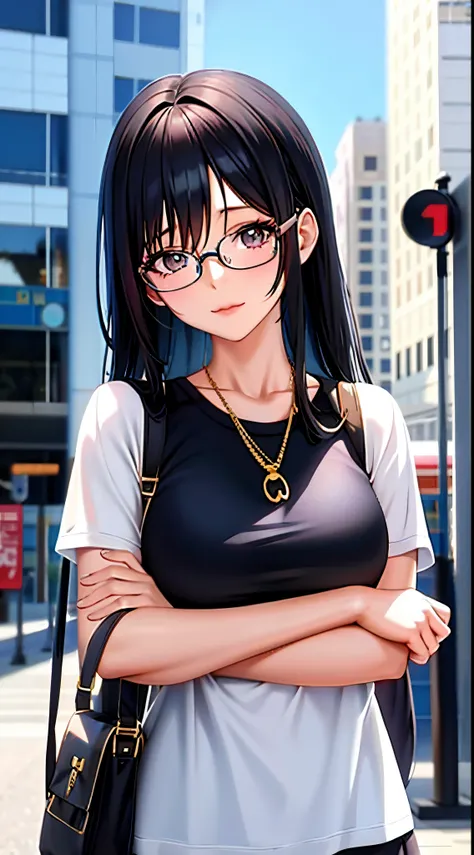 Anime girl with dark hair and glasses posing for a photo, anime moe art style, Smooth Anime CG Art, Seductive Anime Girl, Realistic anime art style, Portrait Anime Girl, Detailed Digital Anime Art, digital anime art!!, realistic young anime girl, digital a...