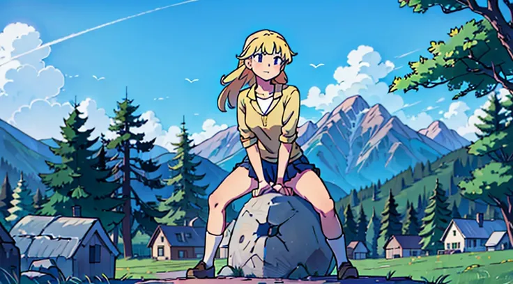 blonde high school girl　woman on top　anime