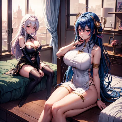 anime girl with big breast sitting on bed in a room, seductive anime girl, guweiz, beautiful anime girl, attractive anime girl, beautiful alluring anime woman, detailed digital anime art, anime girls, nightcore, pretty anime girl, beautiful anime woman, an...