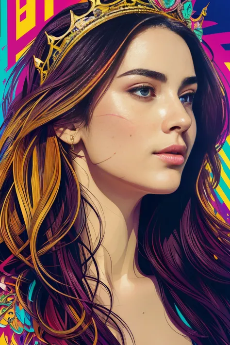 Highly detailed, High Quality, Masterpiece, beautiful, FISideRight cafe, right side face angle, 1girl, solo, ((best quality)), ((masterpiece)), (detailed), perfect face, abstract beauty, Create a digital art work in pop art style, luxury elegance bold with...