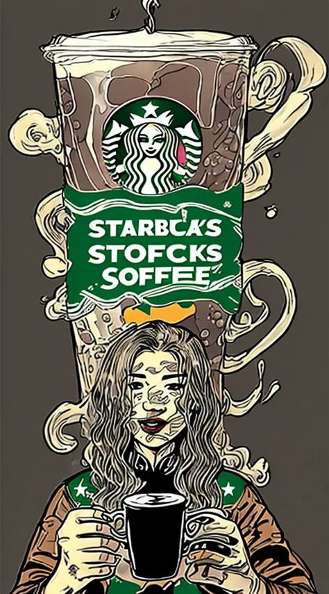 china、Starbucks、unemployment、in American comic style