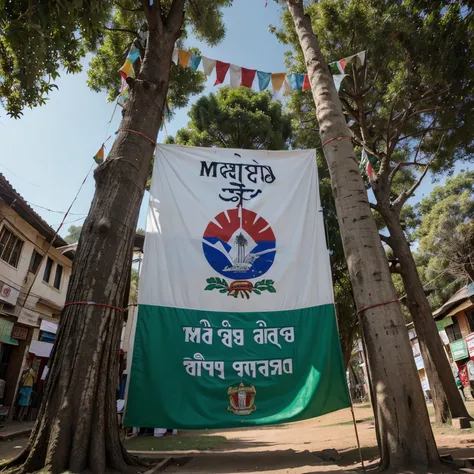 A banner in a tree . (In this banner writed word "Mote gang nepal 🇳🇵"