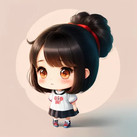 Girl mini character 2 heads anime style whole body illustration