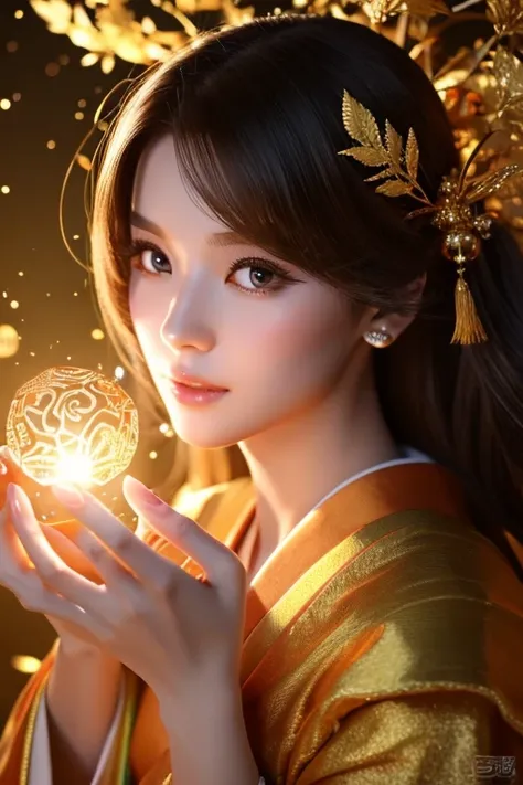 close-up of a woman holding a crystal in her hand, digital art inspired by jinnon, trending on cg society, digital art, japonism...