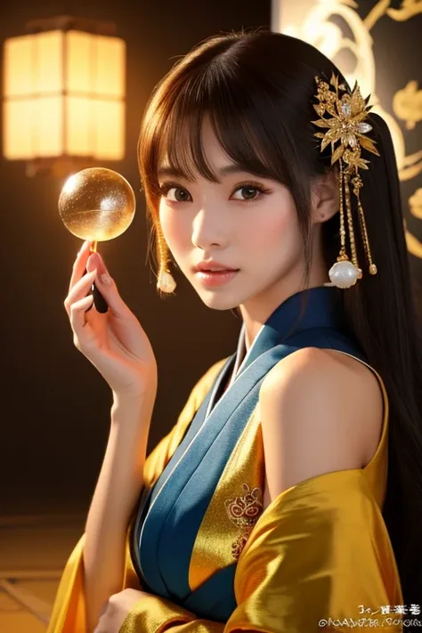 close-up of a woman holding a crystal in her hand, digital art inspired by jinnon, trending on cg society, digital art, japonism...