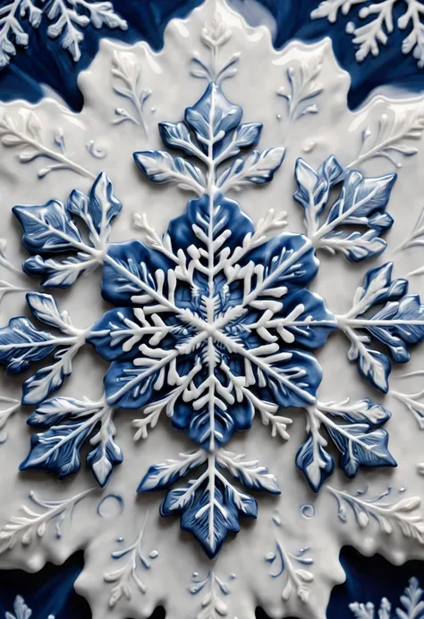 best quality,4k,8k,highres,masterpiece:1.2,ultra-detailed,realistic:1.37,portrait,exquisite snowflake patterns,blue and white porcelain, close-up, delicate and intricate details, traditional craftmanship, vibrant colors, shining glaze, fine brush strokes, ...